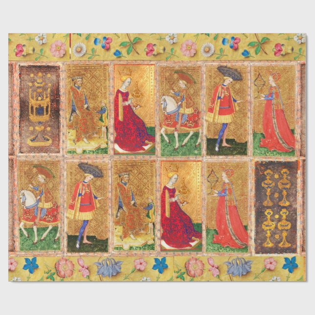 ANTIQUE TAROTS /KNIGHT,KING,PAGE ,QUEEN OF CUPS WRAPPING PAPER (Flat)