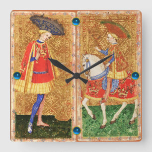 ANTIQUE TAROTS/  PAGE AND KNIGHT OF CUPS SQUARE WALL CLOCK