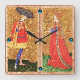 ANTIQUE TAROTS / PAGE AND MAID OF CUPS SQUARE WALL CLOCK