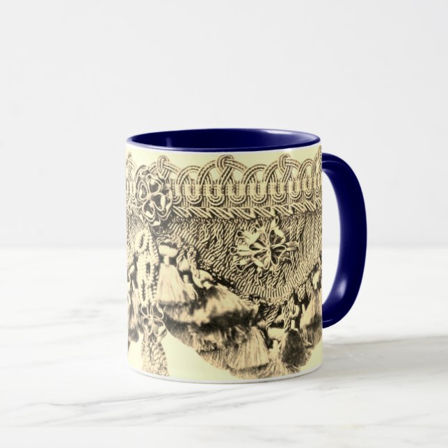 Antique tassel and lace pattern gold cream  mug (Front Right)