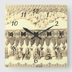 Antique tassel and lace tribal pattern square wall clock