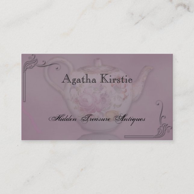 Antique Tea Time on Mauve Business Card (Front)