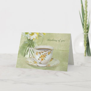 antique teacup with daisy bouquet card