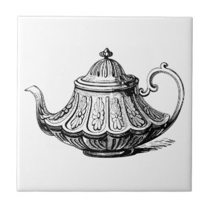 Antique Teapot Illustration Ceramic Tile