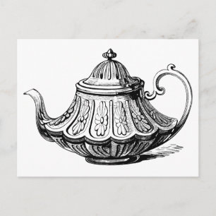 Antique Teapot Illustration Postcard