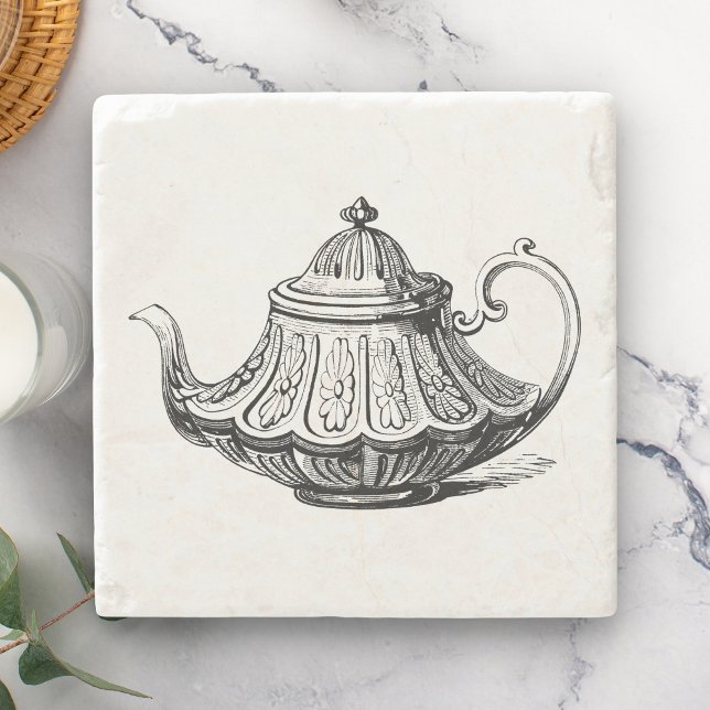 Antique Teapot Illustration Stone Coaster (Creator Uploaded)