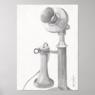 Antique Telephone pencil sketch reprint Poster