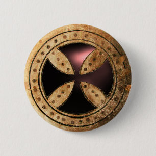 ANTIQUE TEMPLAR CROSS Black Onyx  Gem 6 Cm Round Badge