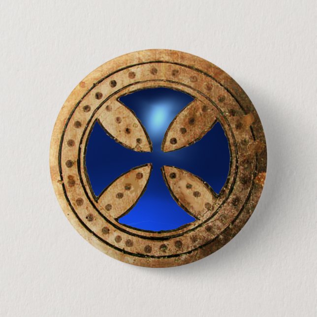 ANTIQUE TEMPLAR CROSS Blue Sapphire Gem 6 Cm Round Badge (Front)
