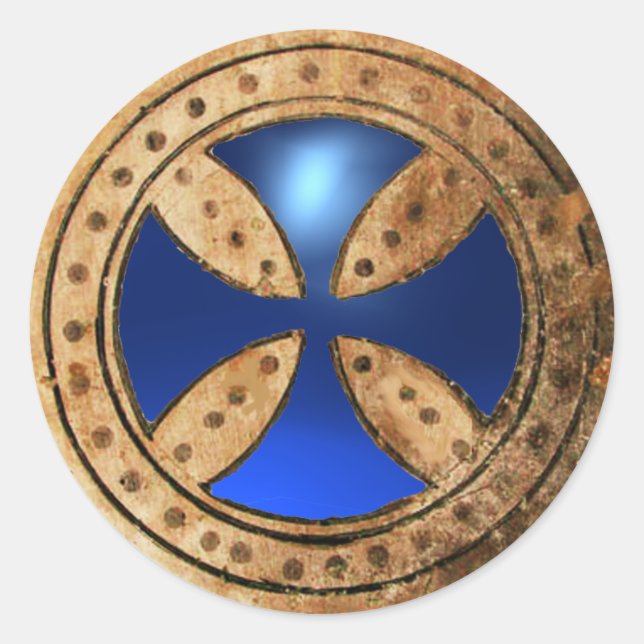 ANTIQUE TEMPLAR  CROSS Blue Sapphire Gem Classic Round Sticker (Front)