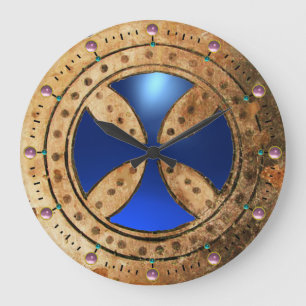 ANTIQUE TEMPLAR CROSS Blue Sapphire Gem Large Clock