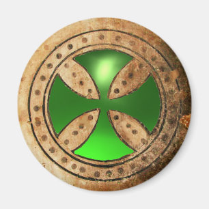ANTIQUE TEMPLAR CROSS Green Emerald Gem Magnet