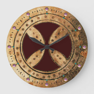 ANTIQUE TEMPLAR CROSS Pink Amethyst Gemstones Large Clock