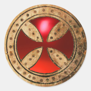 ANTIQUE TEMPLAR CROSS Red Ruby Gem Classic Round Sticker