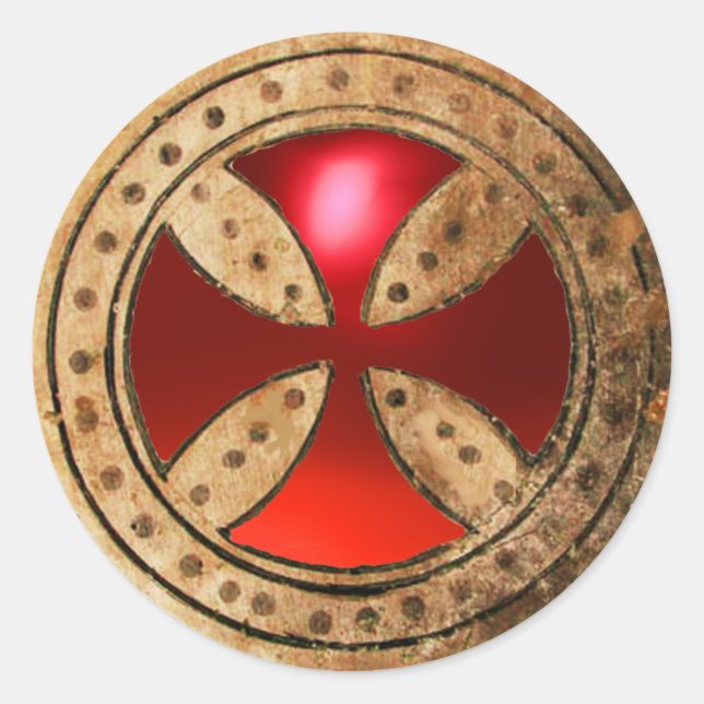ANTIQUE TEMPLAR CROSS Red Ruby Gem Classic Round Sticker (Front)