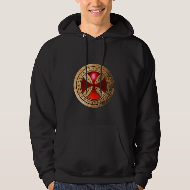 ANTIQUE TEMPLAR CROSS Red Ruby Gem Hoodie (Front)