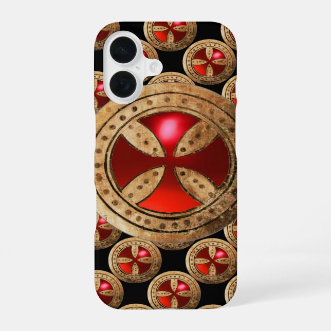 ANTIQUE TEMPLAR CROSS Red Ruby Gem iPhone 16 Case (Back)