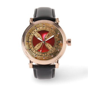 ANTIQUE TEMPLAR CROSS Red Ruby Gem Watch