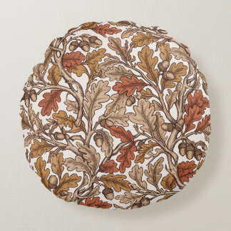Antique Terracotta Oak Acorns Round Cushion