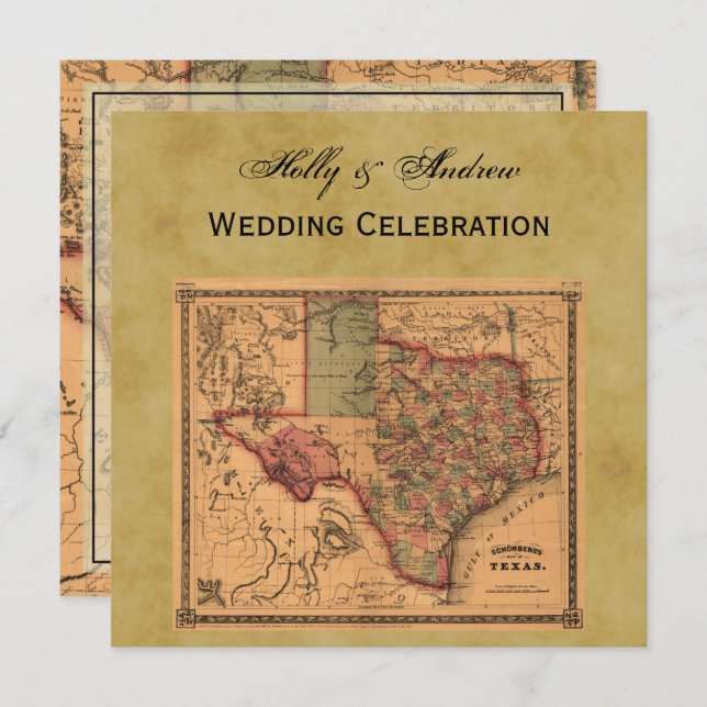 * Antique Texas Map #1, Distressed BG #3 Invitation (Front/Back)