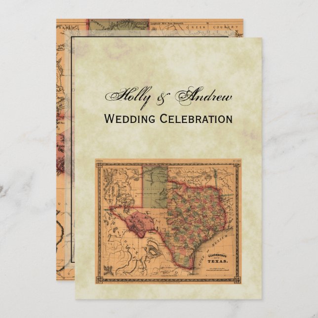 * Antique Texas Map #1, Distressed BG #3 Invitation (Front/Back)