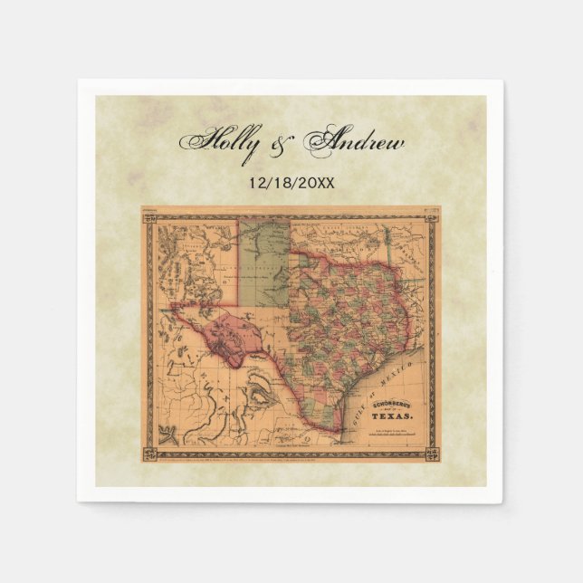 * Antique Texas Map #1, Distressed BG #3 Napkin (Front)