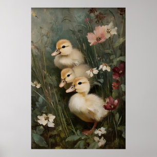 Antique Three Ducklings Printable Art, Duck Poster