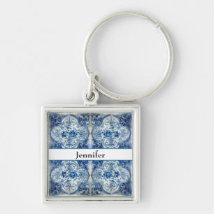 Antique Tiles in Delft Blue customisable Key Ring