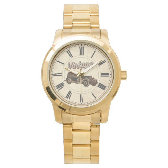 ANTIQUE TIME ROMAN NUMERALS VINTAGE CAR WATCH (Front)