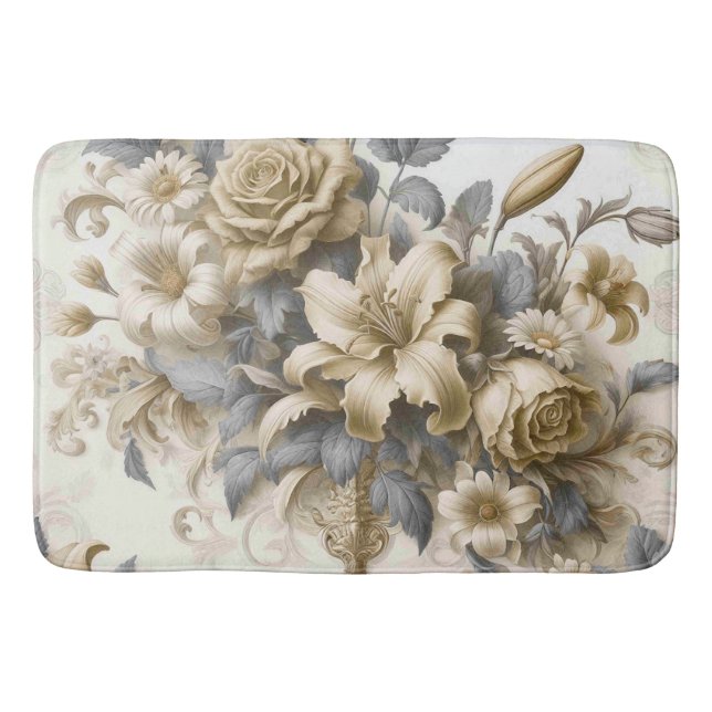 Antique Tinge Yellow Floral Perfection Bath Mat (Front)