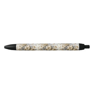 Antique Tinge Yellow Floral Perfection Black Ink Pen