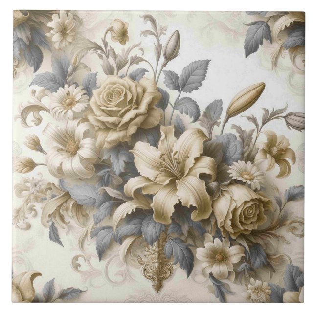 Antique Tinge Yellow Floral Perfection Ceramic Tile (Front)