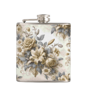 Antique Tinge Yellow Floral Perfection Hip Flask