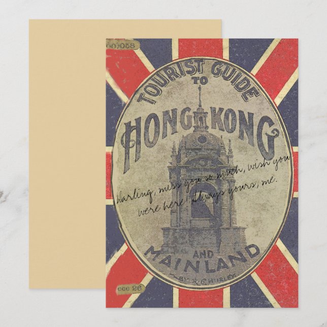 Antique Tourist Guide to Hong Kong with Union Jack Card (Front/Back)