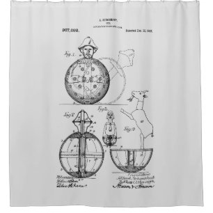Antique Toy 1908 Roly Poly Patent Drawing Shower Curtain