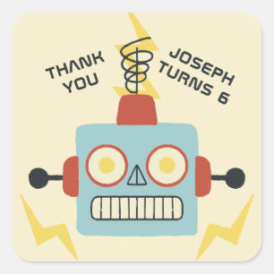 Antique Toy Robot Birthday Favour Square Sticker