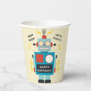 Antique Toy Robot Birthday Paper Cups