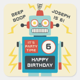 Antique Toy Robot Birthday Square Sticker
