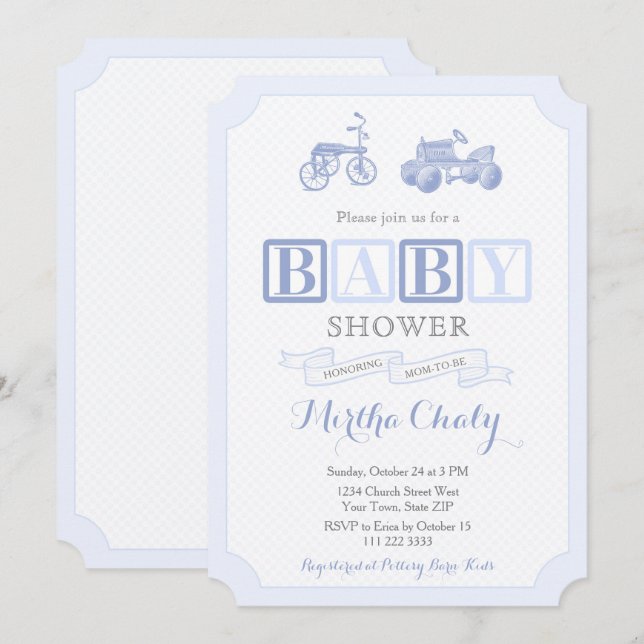 Antique Toys ABC Blocks Timeless Boy Baby Shower Invitation (Front/Back)