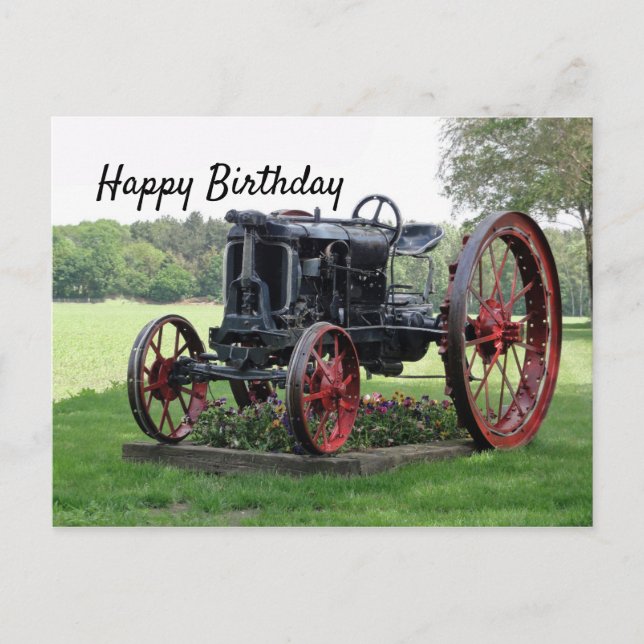 Antique Tractor Birthday Postcard (Front)