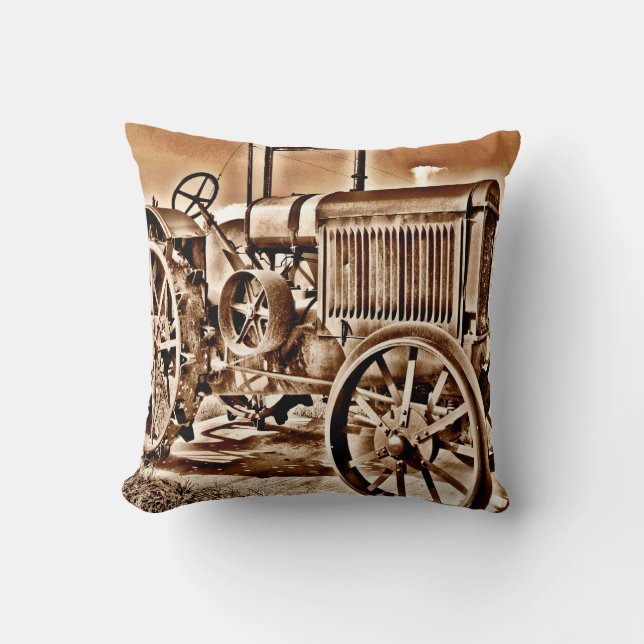 Antique Tractor Farm Equipment Classic Sepia Cushion (Front)