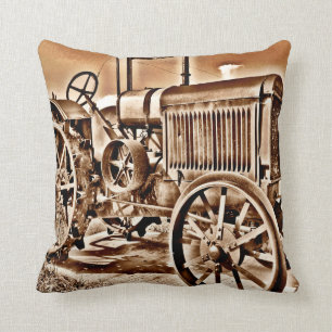 Antique Tractor Farm Equipment Classic Sepia Cushion