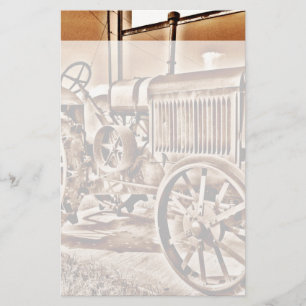 Antique Tractor Farm Equipment Classic Sepia Stationery