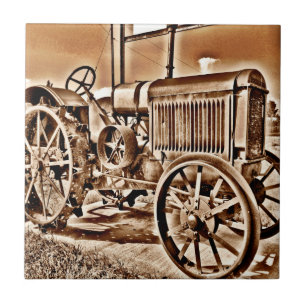 Antique Tractor Farm Equipment Classic Sepia Tile