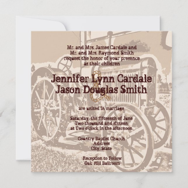 Antique Tractor Farm Wedding Invitations (Front)