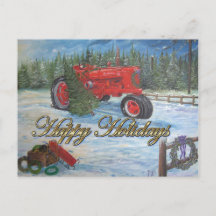 Antique Tractor Happy Holidays at a Tree Farm