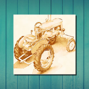Antique tractor - watercolor poster