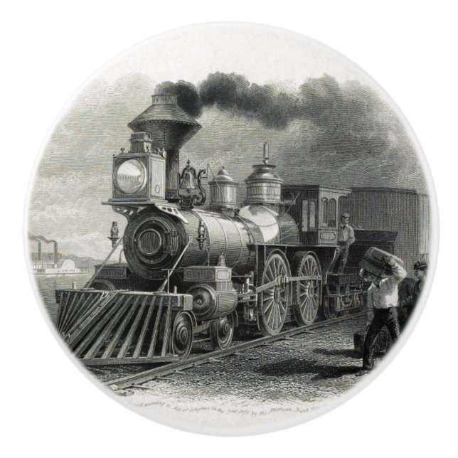 Antique Train Black and White Ceramic Knob (Front)