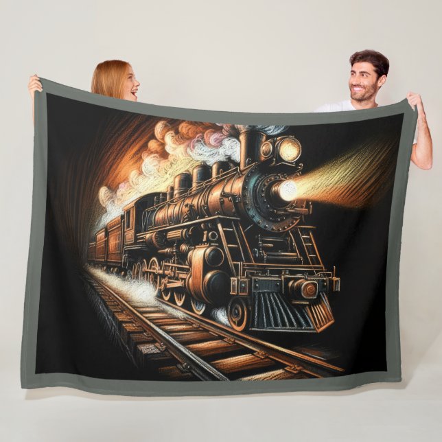 Antique Train Engine Railfan Fleece Blanket (In Situ)
