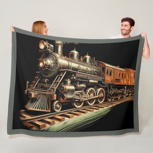 Antique Train Engine Railfan Fleece Blanket (In Situ)